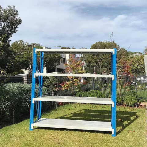 2.4m high x 1.5m long blue grey garage shelving